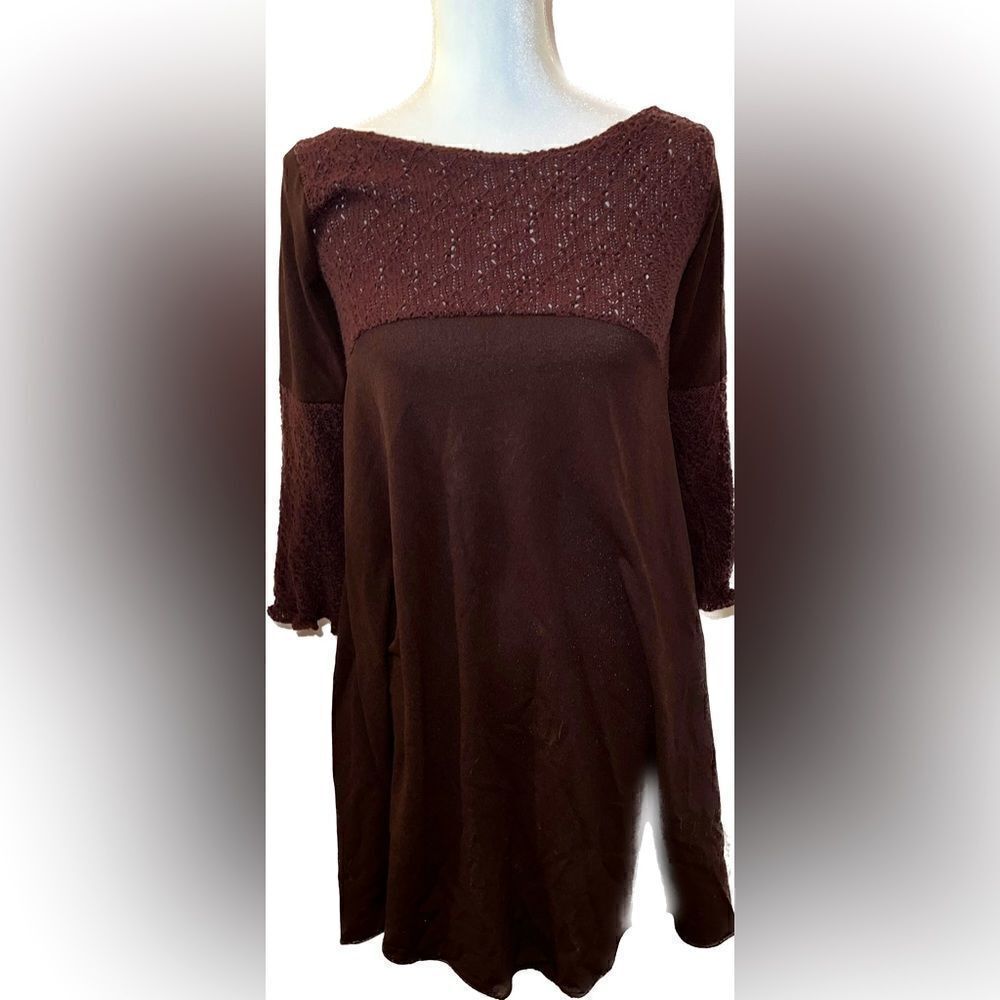 BROWN DRESS with crochet bands, 3/4 sleeves, easy and elegant!
